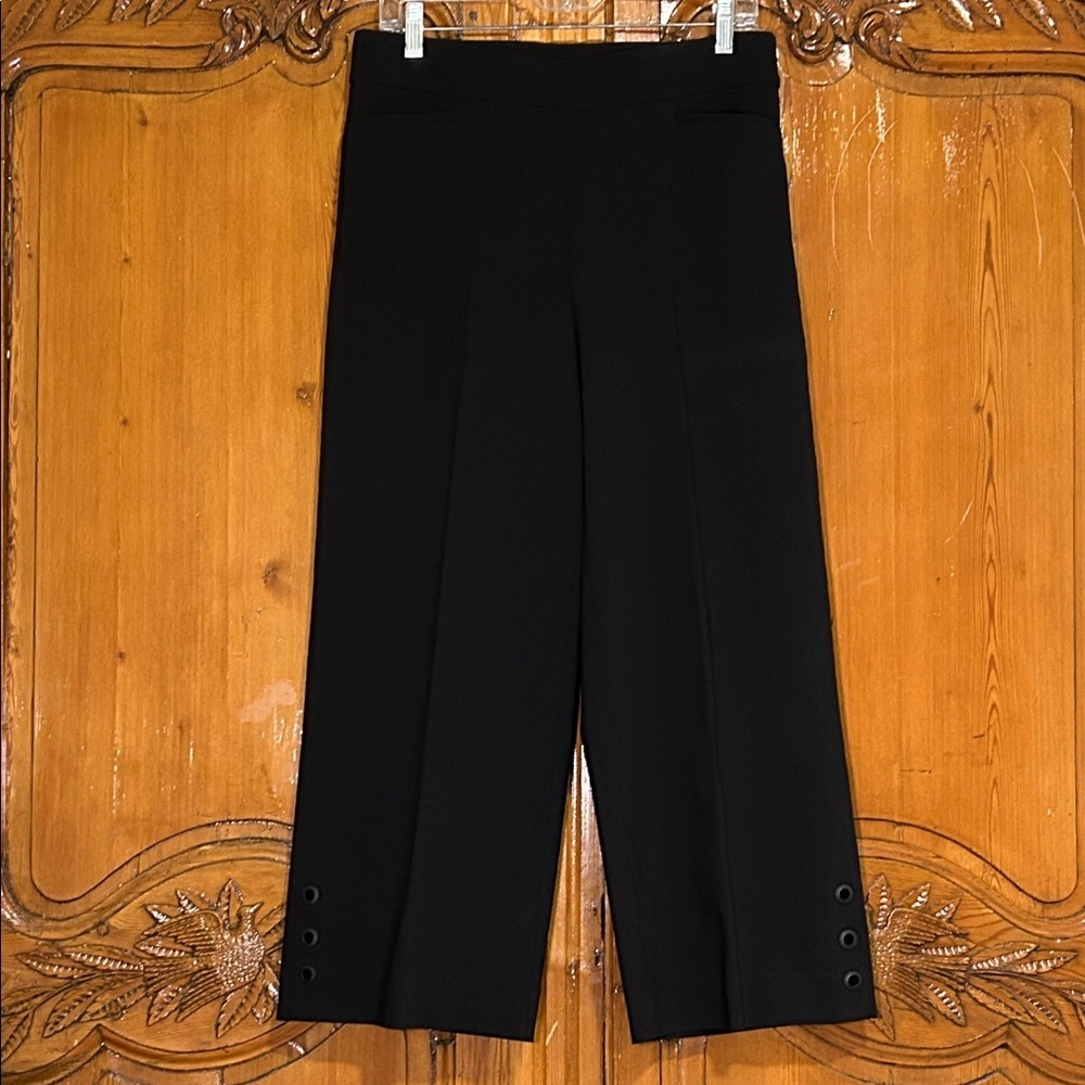 Chico's Black Wide-Leg Pull On Cropped Pants with Button Detail Hem. Chico’s 1 - Picture 3 of 8